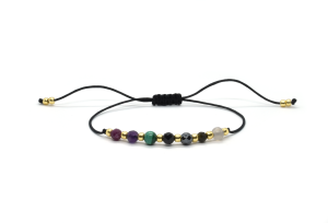 Bransoletka minimalistyczna znak zodiaku SKORPION zodiakalna na czarnym sznurku z kamieni naturalnych