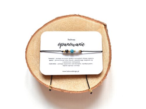 Bransoletka sznurkowa ochronna z kamieni naturalnych OPANOWANIE - apatyt, chalcedon, hematyt | Amulet na sznurku | Baltoro Design