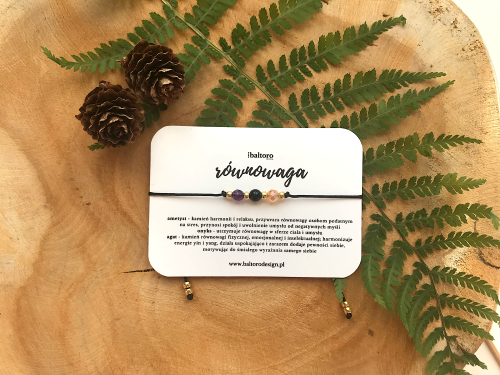 Bransoletka ochronna z kamieni naturalnych RÓWNOWAGA – ametyst, czarny onyks, pomarańczowy agat | Amulet na sznurku