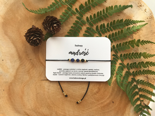 Bransoletka ochronna z kamieni naturalnych MADROŚĆ - sodalit, lapis lazuli, czarny onyks | Amulet na sznurku | Baltoro Design