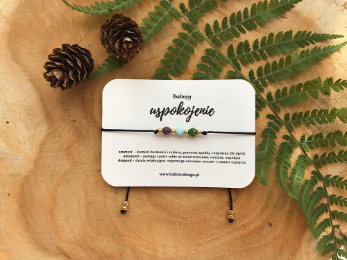 Bransoletka ochronna z kamieni naturalnych USPOKOJENIE – ametyst, amazonit, diopsyd | Amulet na sznurku | Baltoro Design
