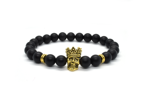 Bransoletka męska kamienie naturalne czarny onyks czaszka w koronie  baltoro design