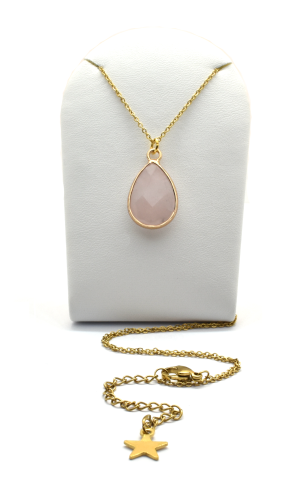 Łańcuszek z wisiorkiem z naturalnego kwarcu różowego