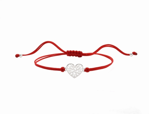 Bransoletka szczęścia Baltoro Design na czerwonym sznurku ze srebrnym serduszkiem