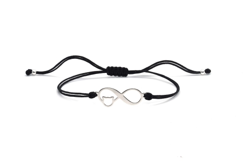Bransoletka srebrna na sznurku znak nieskończoności kot | Baltoro Design