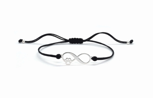 Bransoletka szczęścia srebrna na sznurku znak nieskończoności łapa psa | Baltoro Design