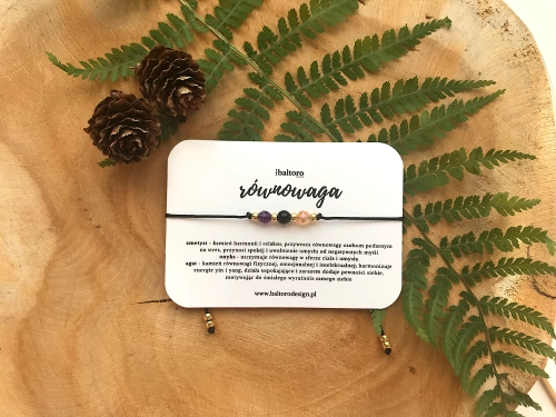 Bransoletka ochronna z kamieni naturalnych RÓWNOWAGA – ametyst, czarny onyks, pomarańczowy agat | Amulet na sznurku