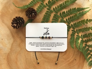 Bransoletka SIŁA  Amulet z kamieni naturalnych - Onyks, Hematyt, Granat na czarnym sznurku
